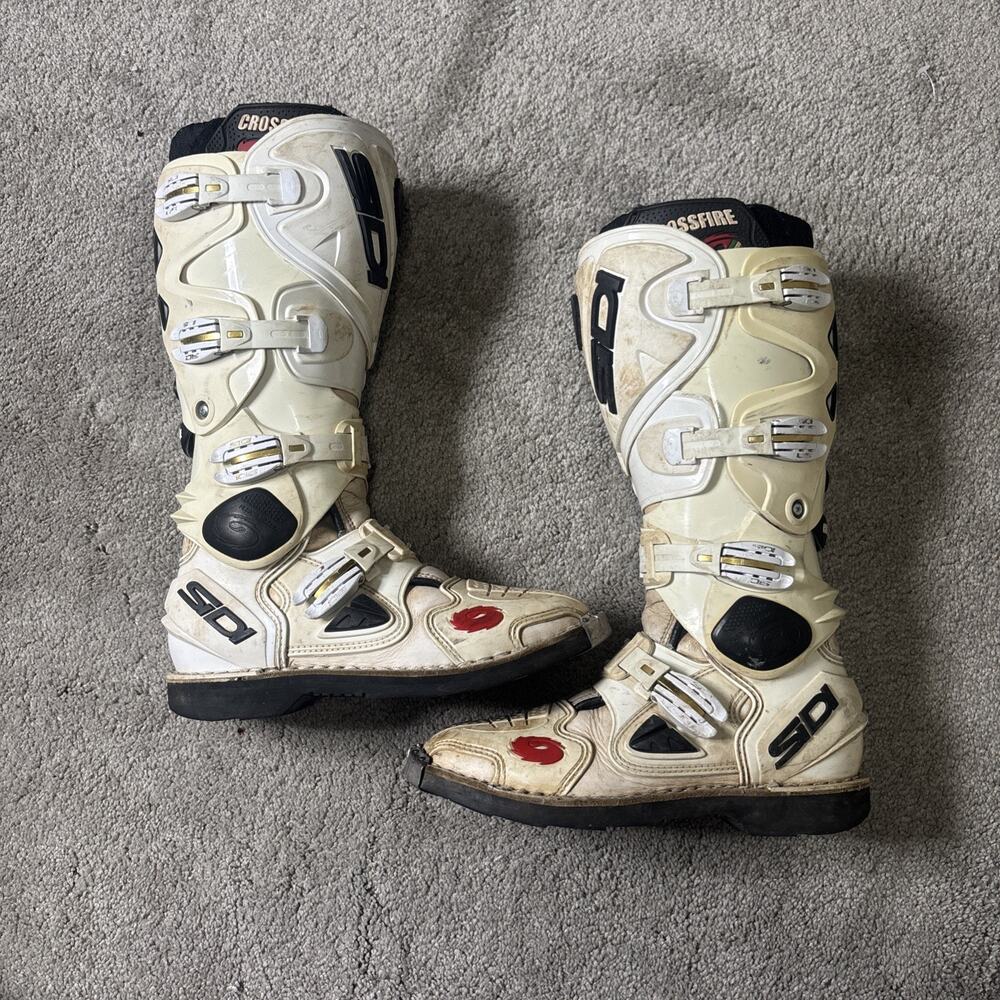 Sidi Crossfire White Motorcycle Boots Motocross Size 7.5 US
